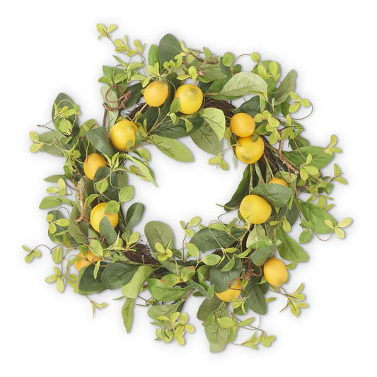22" Lemon and Foliage Wreath w/Grapevine Base