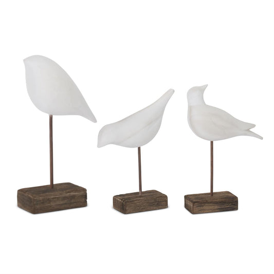 Set of 3 Birds - WHITE WOOD SHORE BIRDS ON SPINDLES
