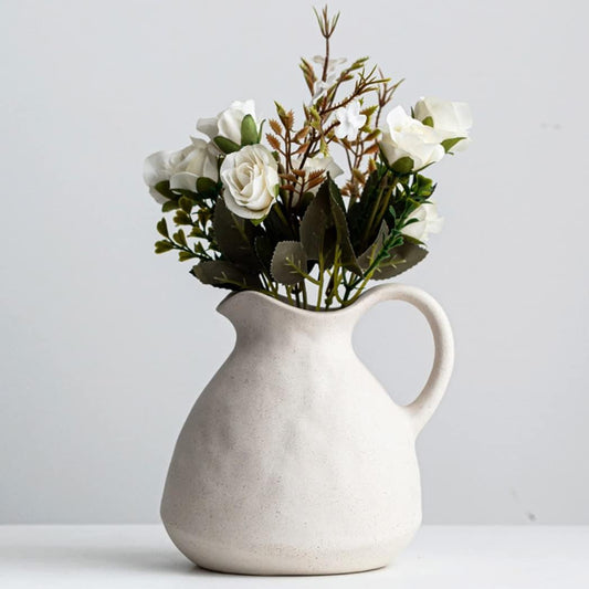 Ceramic White Pitcher Vase with Handle