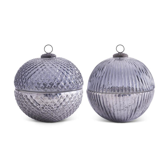 7 Inch Smoky Blue Mercury Glass Ornament Candle (2 SCENTS)