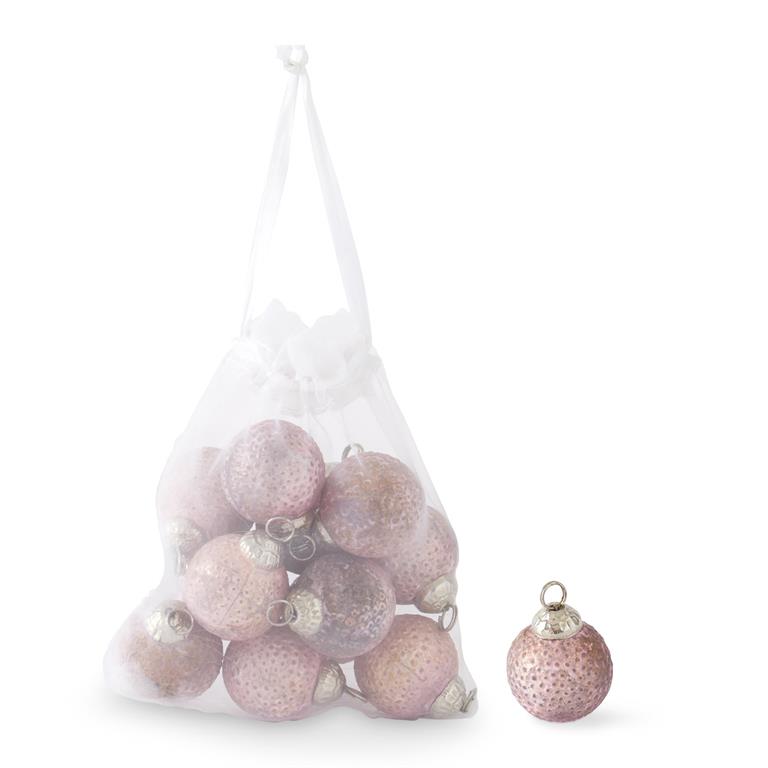 Bag of 12 1 Inch Mini Matte Pink Dot w/Gold Ornaments