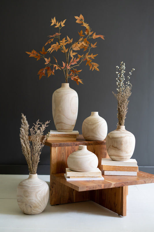Carved Wooden Bulb Vases - 5 Size Options