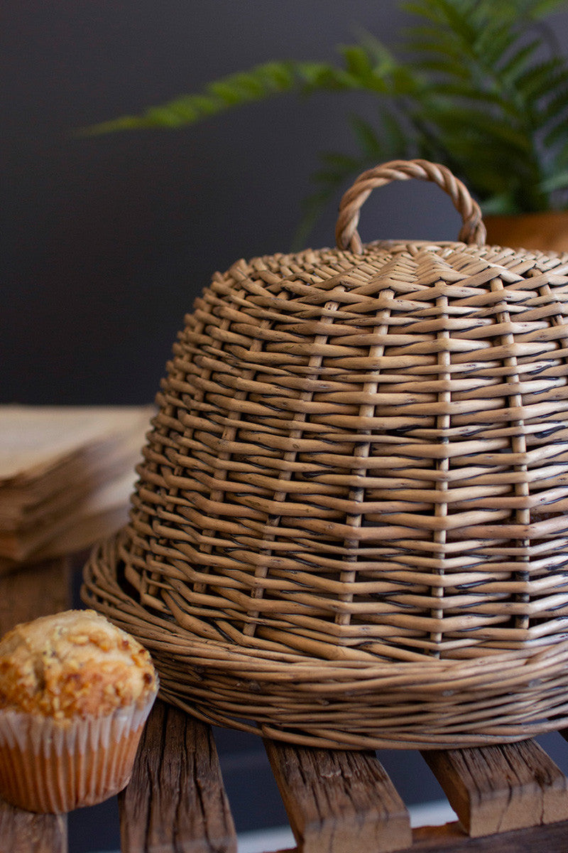 Wicker Serving Tray with Dome Cover
