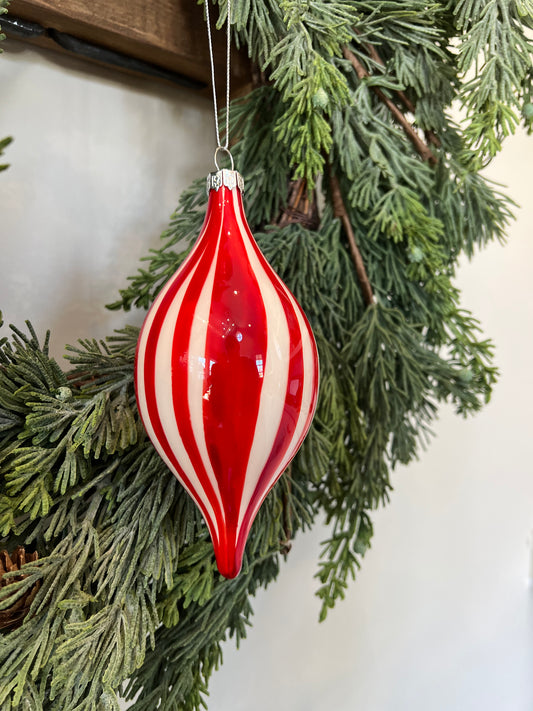 Red and White 3"  glass ball ornament