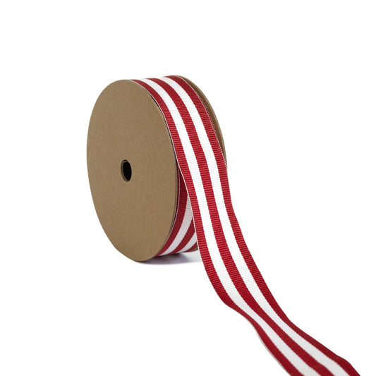 1 1/2" Textured Grosgrain Ribbon - "Mono-Stripe" White/Red - 25 Yard Roll