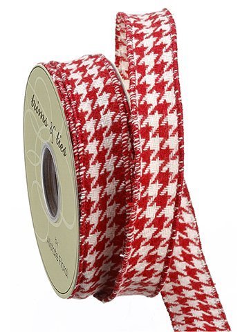 1″W x 10yd Houndstooth Pattern Ribbon White Red