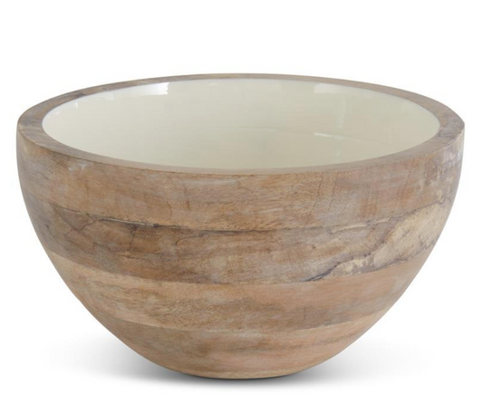 Ivory Enameled Mango Wood Bowl