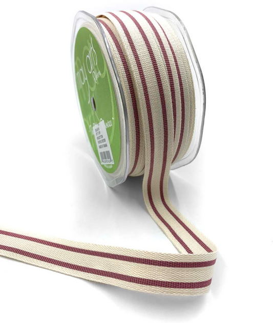 5/8 Inch Cotton Blend Double Stripe Ribbon with Woven Edge in Wood Rose