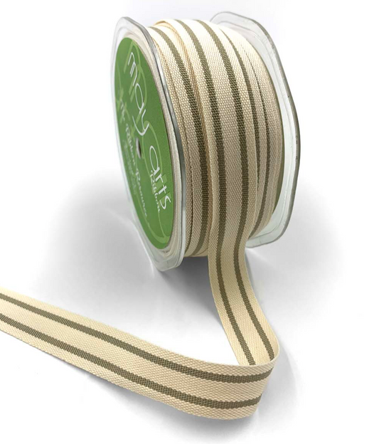 5/8 Inch Cotton Blend Double Stripe Ribbon with Woven Edge in Natural