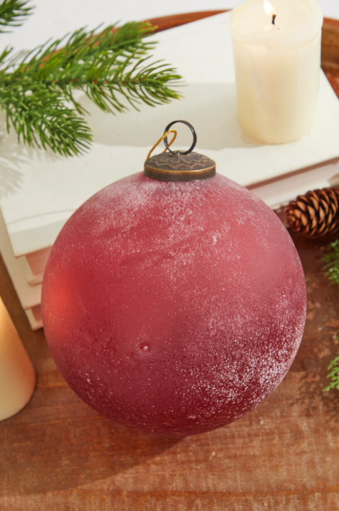 6" Frosted Ruby Glass Ornament