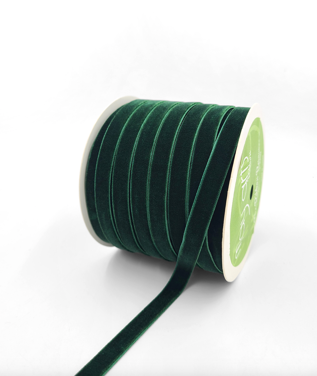 3/8 Inch Classic Velvet Ribbon with Woven Edge in Green