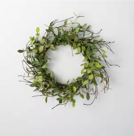 20" Artificial Green Ruscus Leafy Twig Wreath