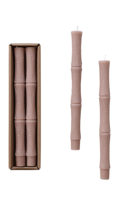 Unscented Sculpted Taper Candles, Khaki Color, 3 Styles, Set of 2