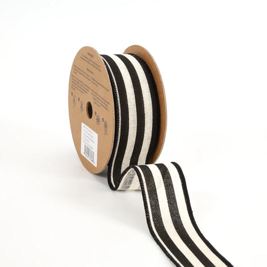 1 1/2" Wired Ribbon - "Striped" Black/White - 10 Yard Roll