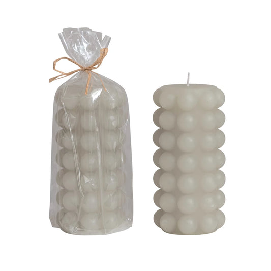 Unscented Hobnail Pillar Candle in Dove Grey
