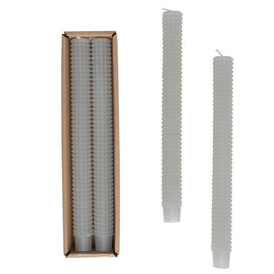 Grey Unscented Hobnail Taper Candles in Box, Set of 2