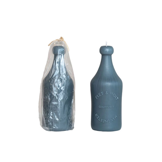 Unscented Embossed Vintage Bottle Shaped Candle, Teal