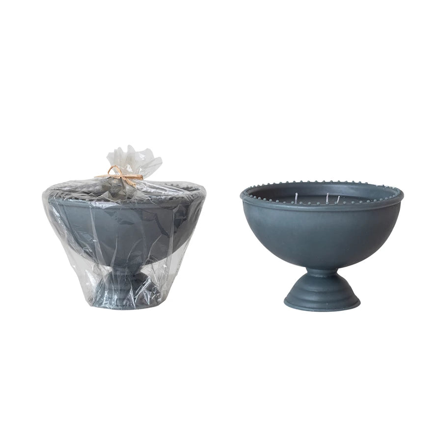 Unscented Hobnail Edged Footed Bowl Shaped Candle w/ 3 Wicks, Teal