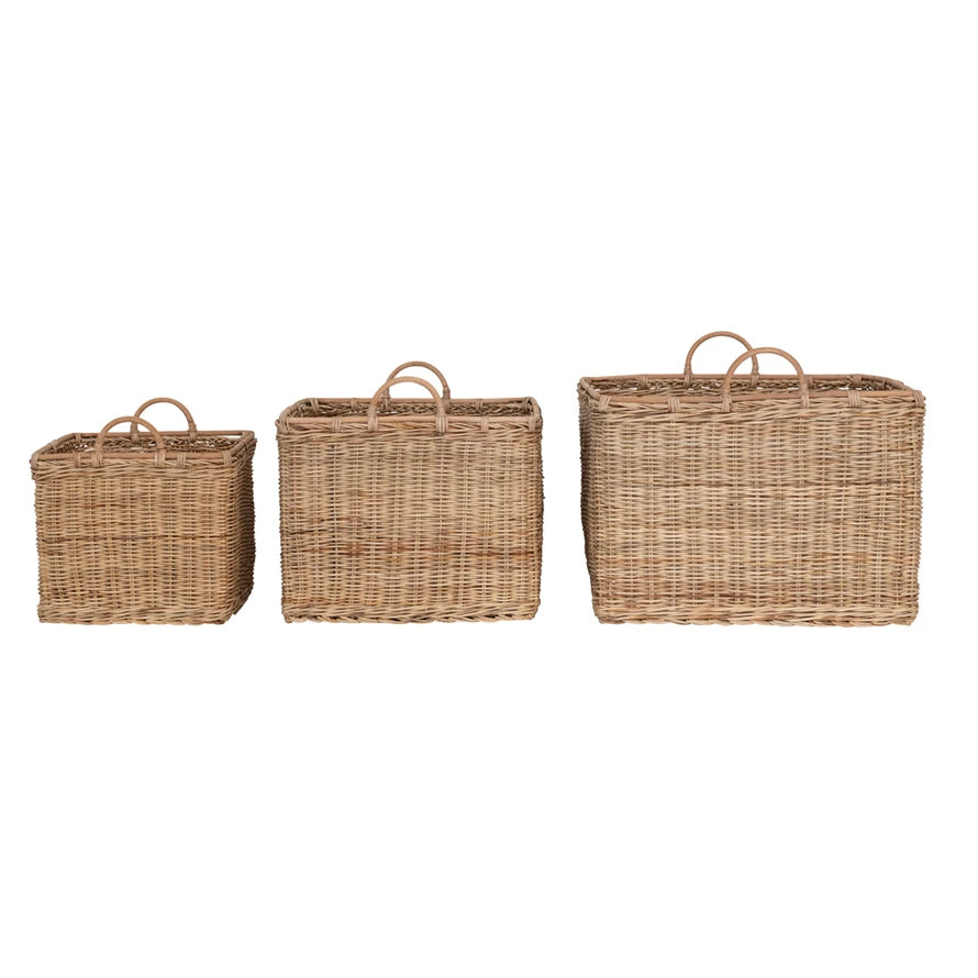 Rattan Baskets w/ Handles, 3 Sizes