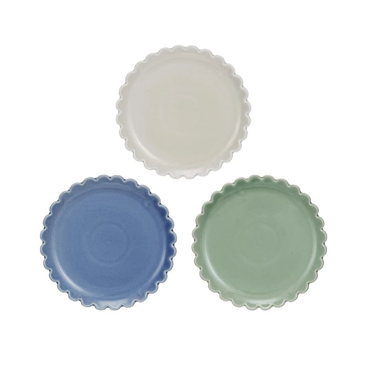 Stoneware Plate w/ Scalloped Edge, 3 Colors