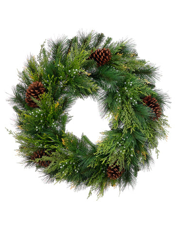 30" Pine Cone/Berry/Cedar/Pine Wreath Green Brown