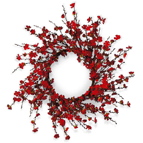 24" Red Cherry Blossom Wreath