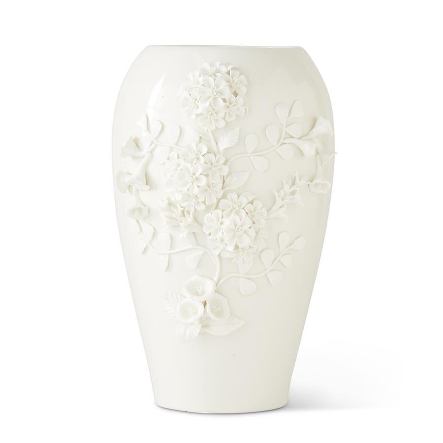 14" WHITE CERAMIC HANDCRAFTED DIANTHUS VASE