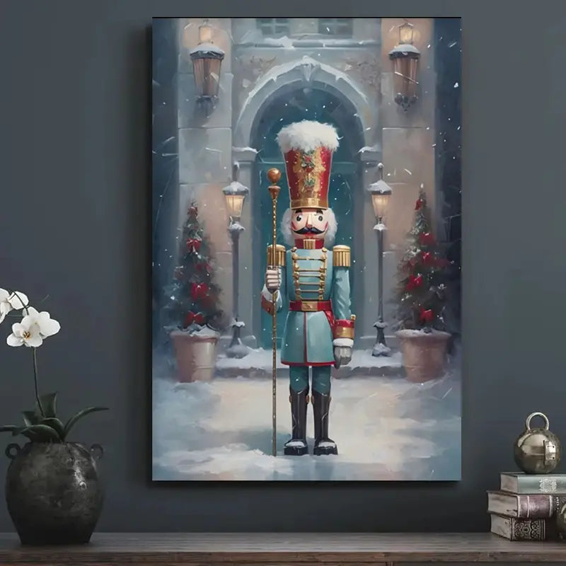 Wooden Framed Nutcracker Christmas Canvas Painting