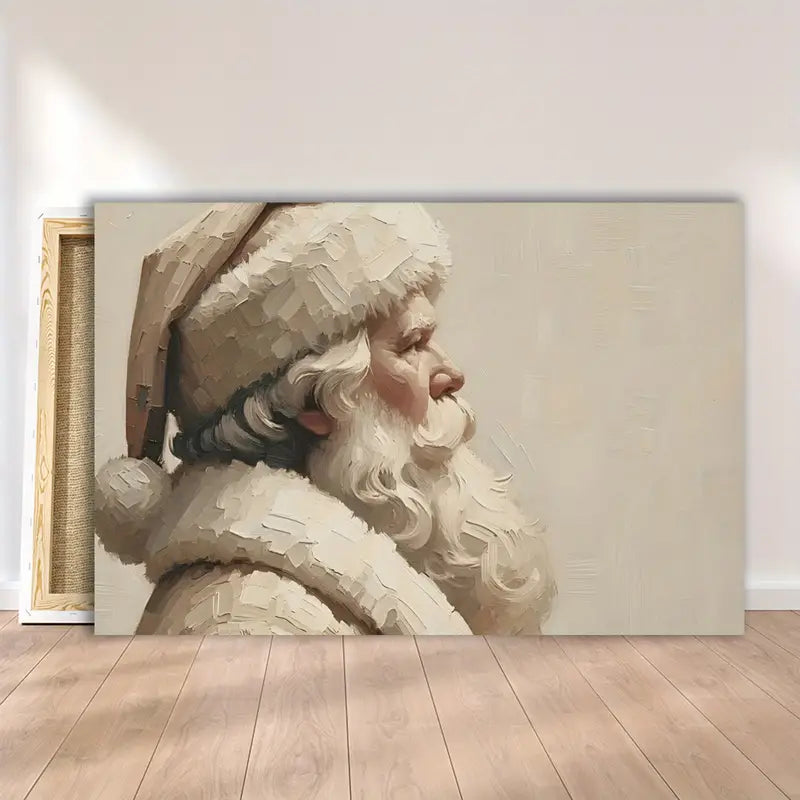 Wooden Framed Canvas Painting Santa Portrait 12x18"