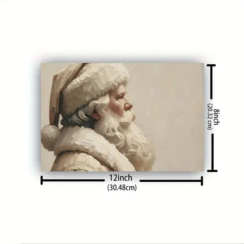 Wooden Framed Canvas Painting Santa Portrait 8x12"