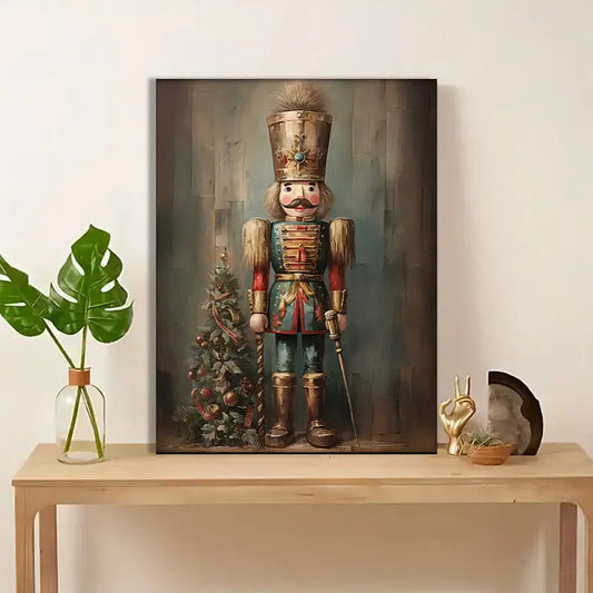 Wooden Framed Canvas Painting Tin Soldier Nutcracker