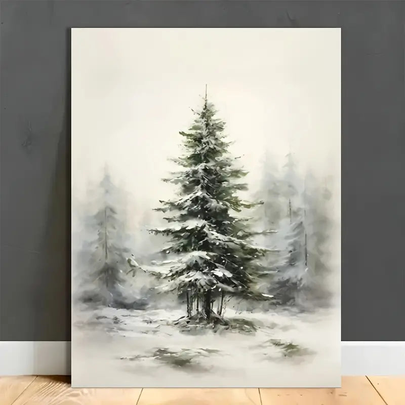 Wooden Framed Canvas Painting Winter Fir Forest 8x12"