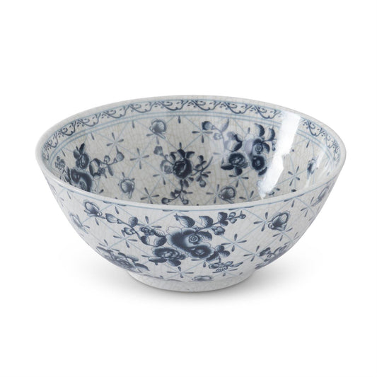 13.75 Inch Blue & White Floral Ceramic Bowl