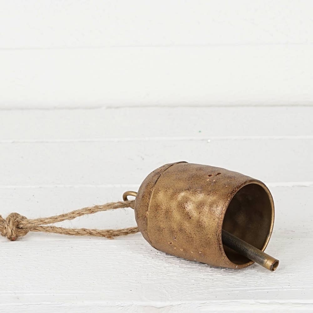 Vintage Gold oval shape cow bell w. loop (6inL)