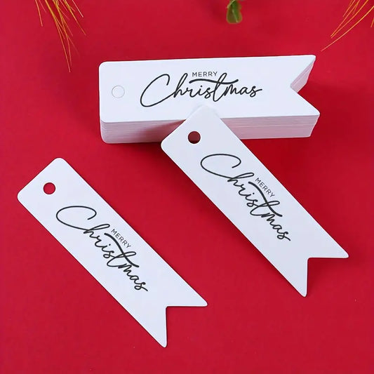 100pcs Merry Christmas Gift Tags - White Paper Hanging Labels