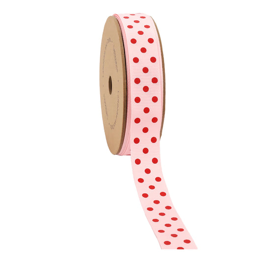 7/8" Printed Dots Textured Grosgrain Ribbon - Lt Pink - 25 Yard Roll