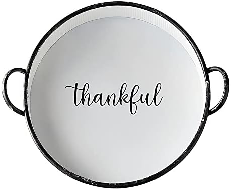 Thankful- Metal Tray White Metal with Black Trim