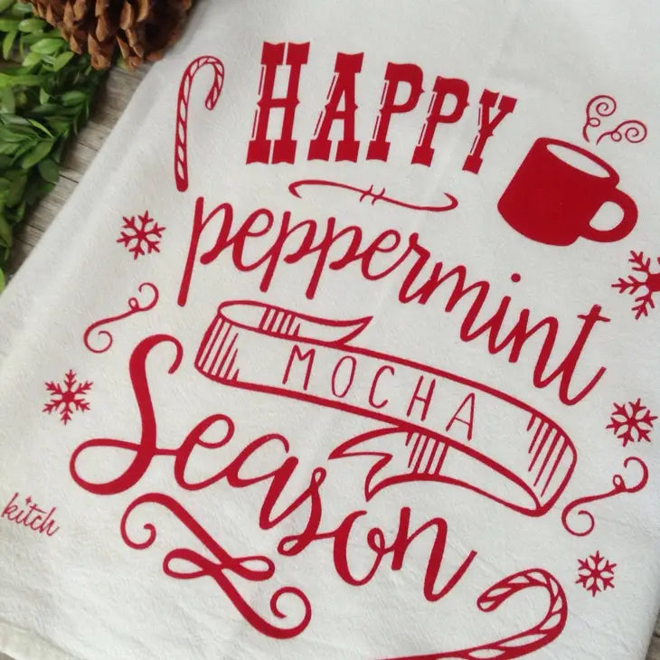 Happy Peppermint Mocha Season Tea Towel