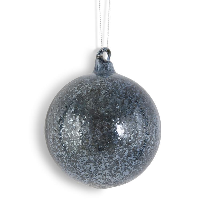 3.75 Inch Dark Blue Mercury Glass Round Ornament