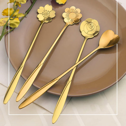 8-Piece Flower Spoon Set in Gold or Silver