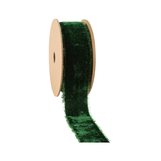 1 1/2" Frayed Edge Velvet Ribbon | Spruce | 5 Yard Roll