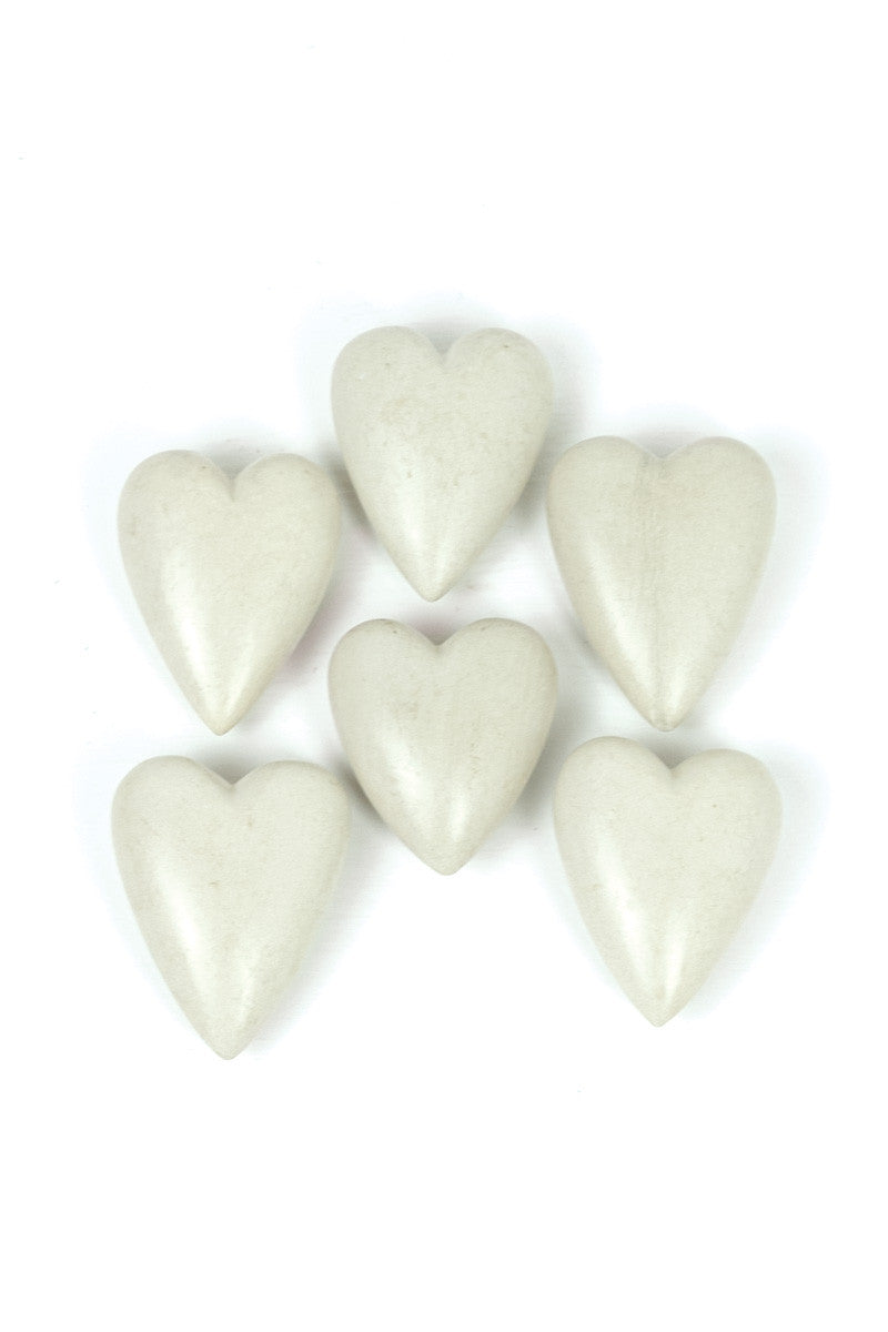 White Hand-Carved Stone Hearts