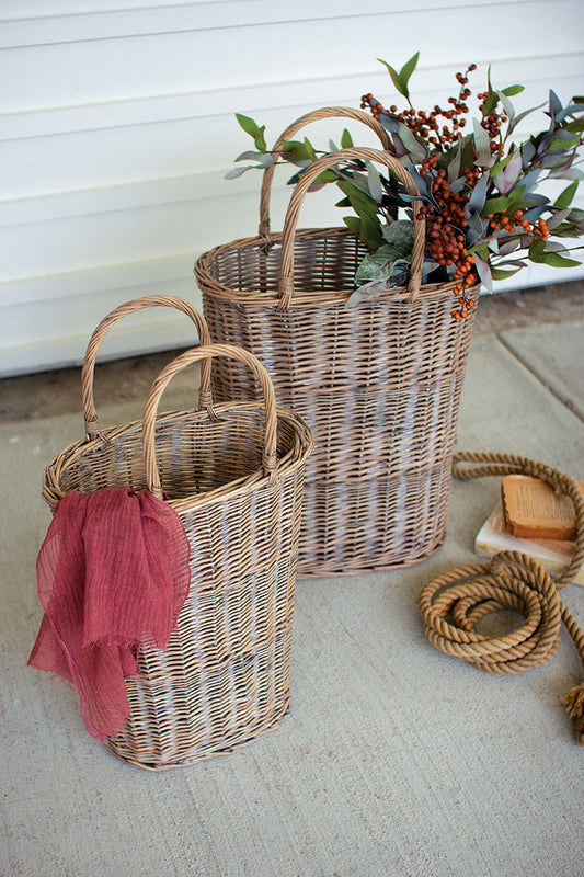 Set of 2 Tall Oval Wicker Baskets