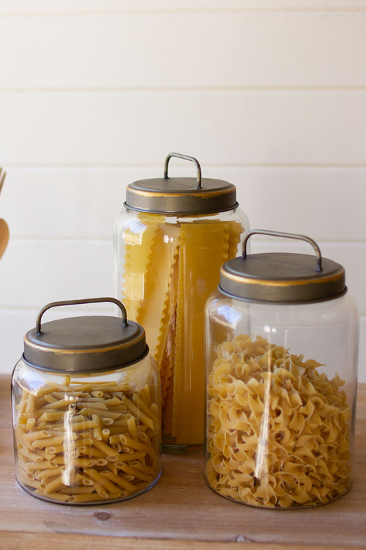 Set of 3 Glass Jars with Metal Lids