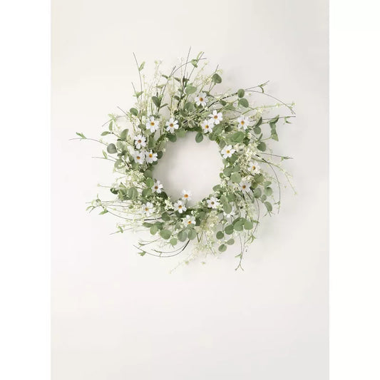 Daisy and Eucalyptus Wreath 28"H Green