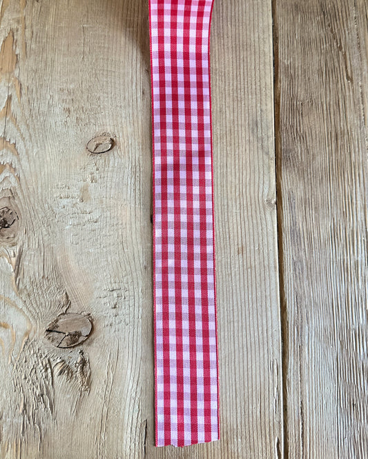 1 1/2" Gingham Check Ribbon - Red/White - 25 Yard Roll