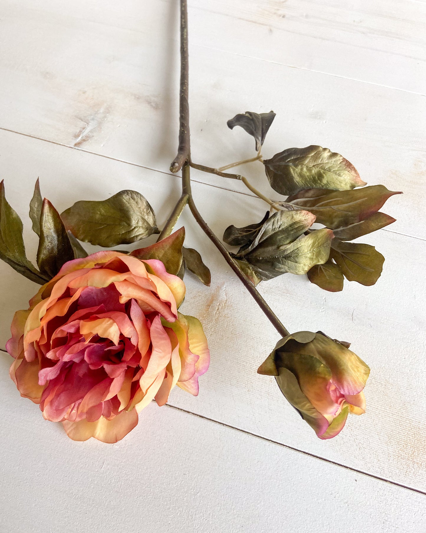 27 INCH PEONY WITH BUD STEM IN YELLOW AND PINK