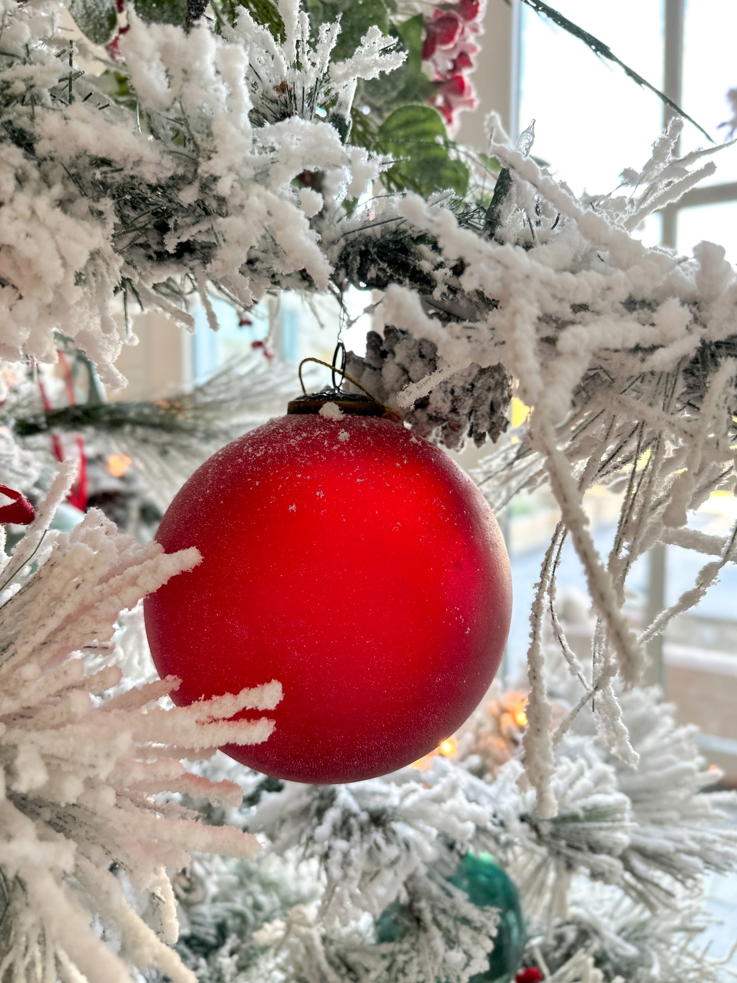 6" Frosted Ruby Glass Ornament