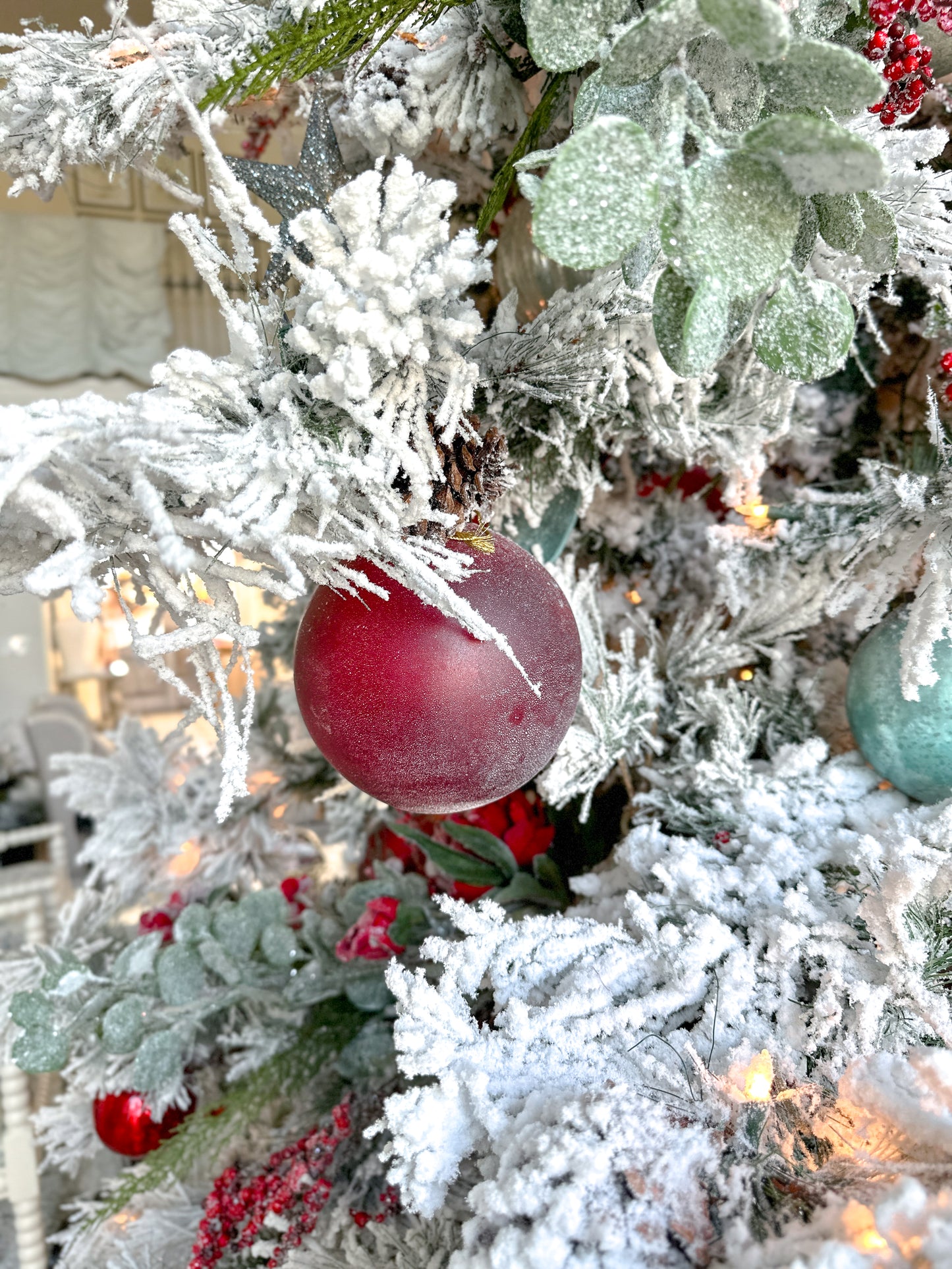 6" Frosted Ruby Glass Ornament