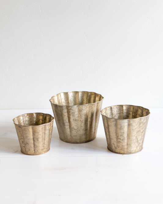 Gold Metal Scalloped Planters - 6 Sizes